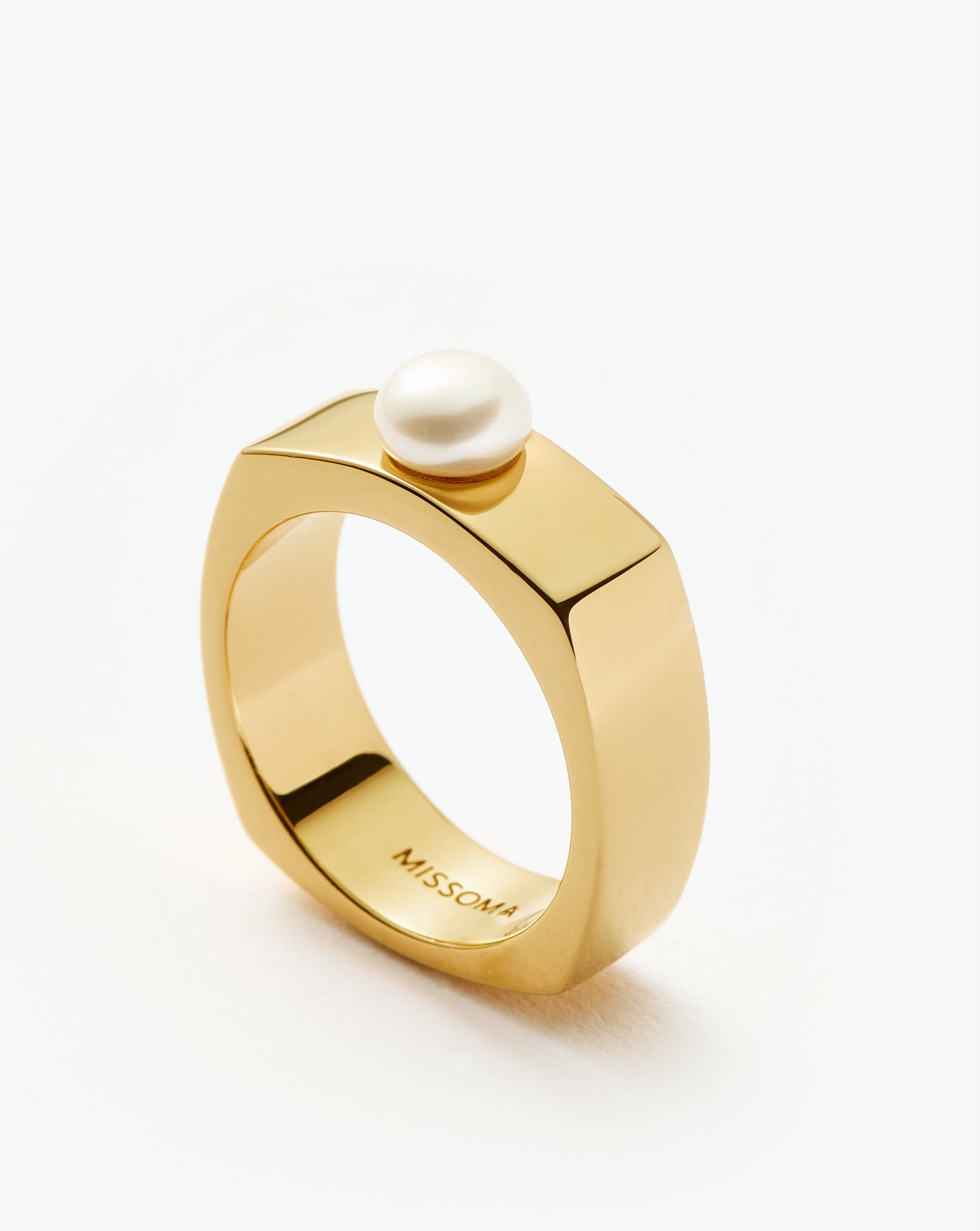 Button Pearl Square Chunky Ring | 18k Gold Plated Vermeil/Pearl Rings Missoma 