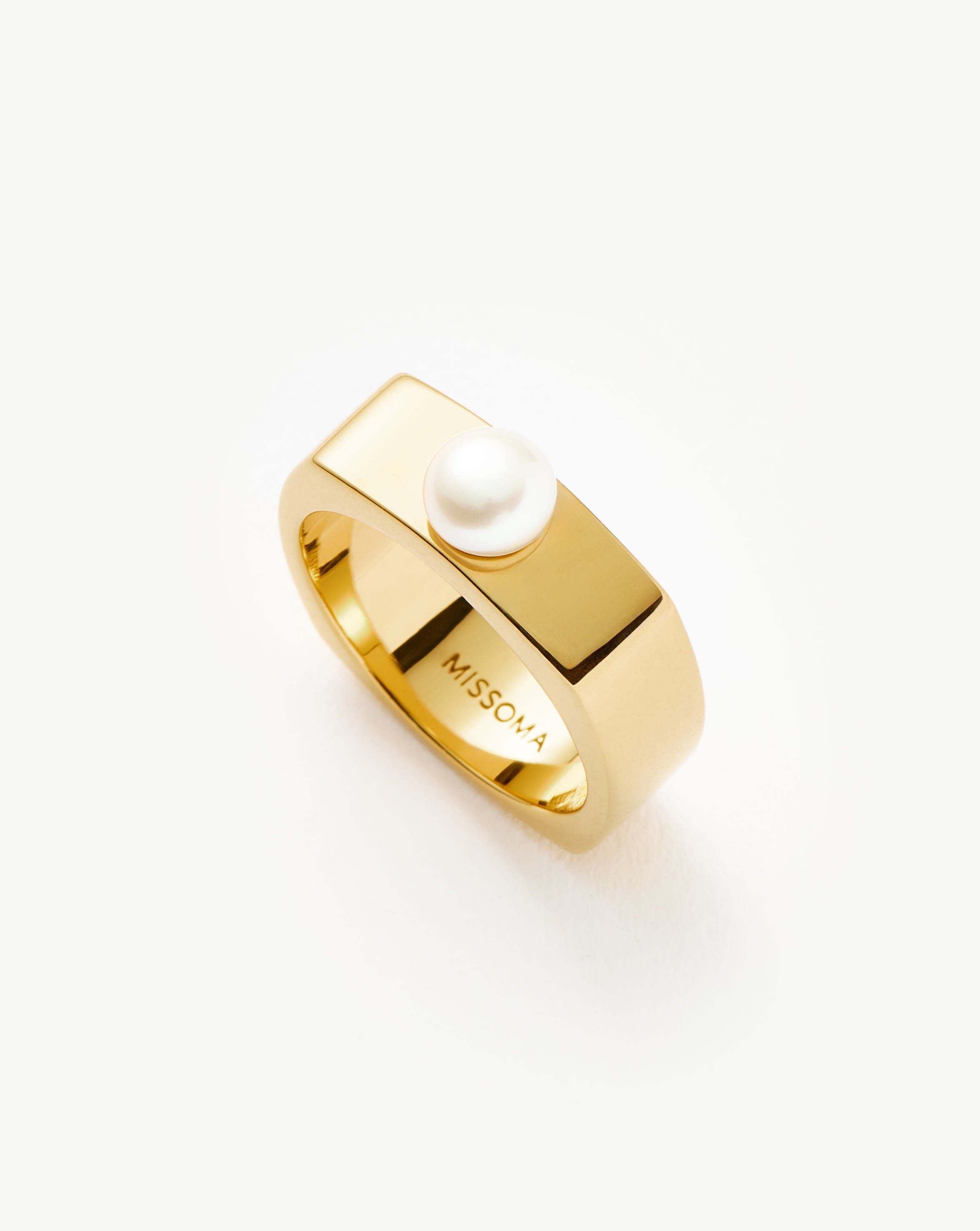 Button Pearl Square Chunky Ring | 18k Gold Plated Vermeil/Pearl Rings Missoma 
