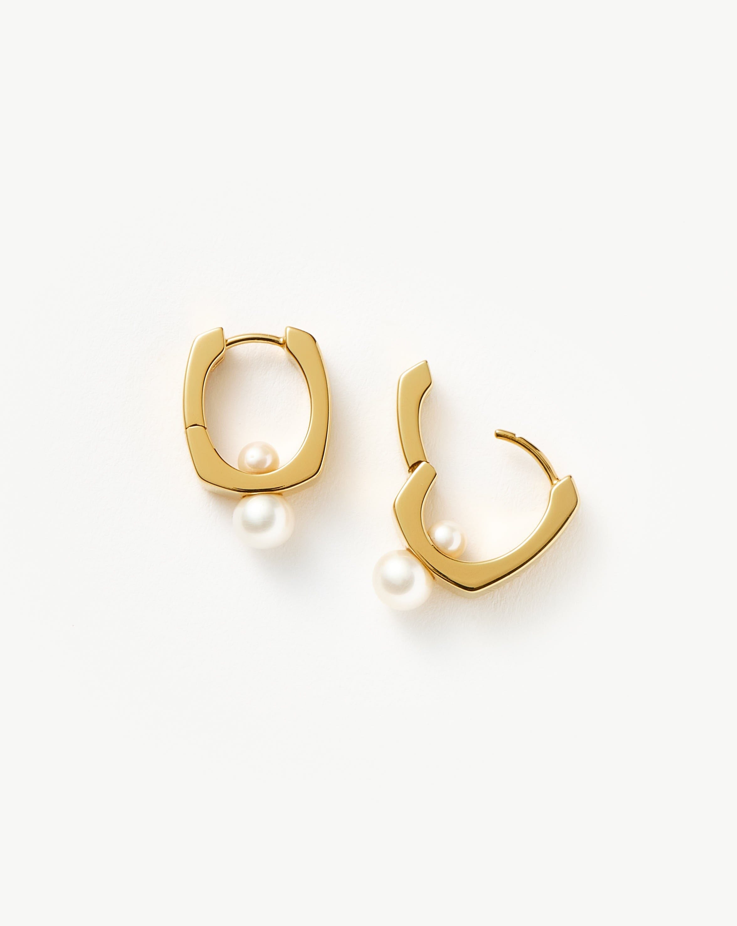 Button Pearl Square Small Hoop Earrings | 18k Gold Plated/Pearl Earrings Missoma 