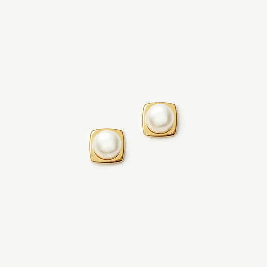 Button Pearl Square Stud Earrings | 18k Gold Vermeil/Pearl Earrings Missoma 