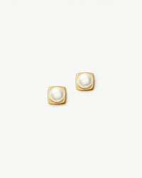 Button Pearl Square Stud Earrings | 18k Gold Vermeil/Pearl Earrings Missoma 