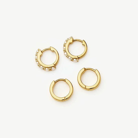 Chubby & Gemstone Huggies Set | 18k Gold Plated Vermeil / Pearl Earrings Missoma 