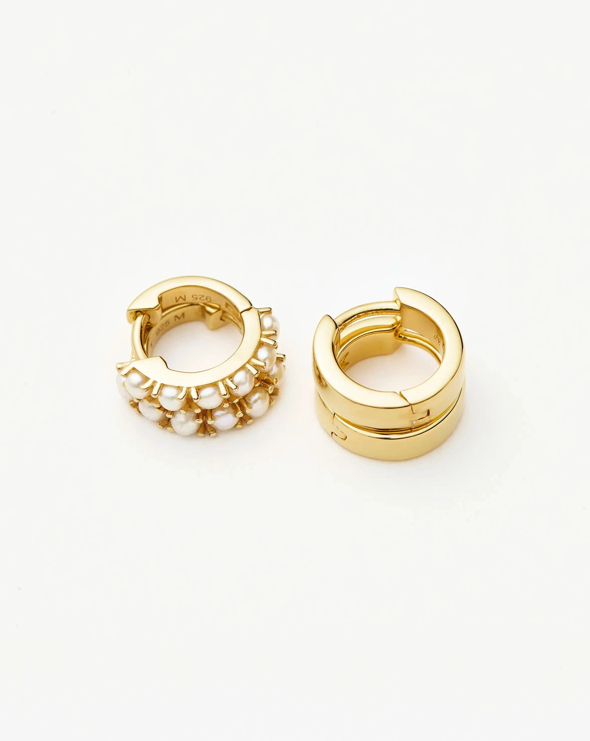 Chubby & Gemstone Huggies Set | 18k Gold Plated Vermeil / Pearl Earrings Missoma 