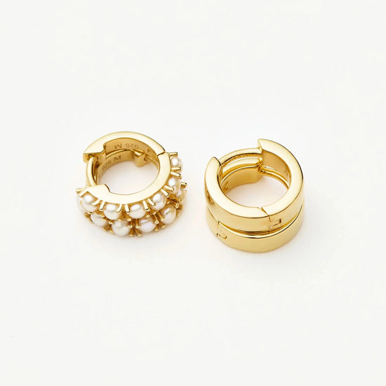 Chubby & Gemstone Huggies Set | 18k Gold Plated Vermeil / Pearl Earrings Missoma 