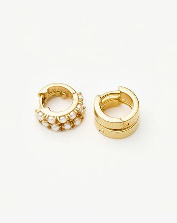 Chubby & Gemstone Huggies Set | 18k Gold Plated Vermeil / Pearl Earrings Missoma 