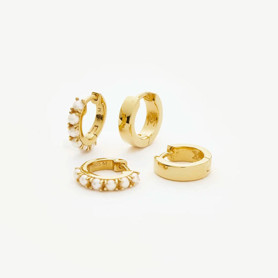 Chubby & Gemstone Huggies Set | 18k Gold Plated Vermeil / Pearl Earrings Missoma 