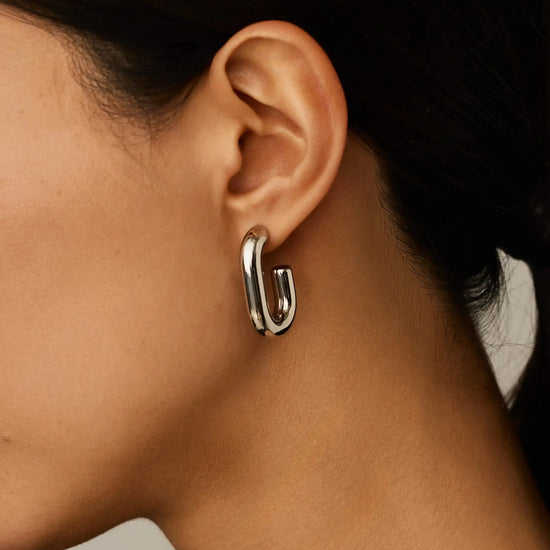 Chubby Oval Medium Hoop Earrings | Platinum Plated Earrings Missoma 