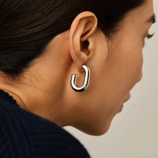 Chubby Oval Medium Hoop Earrings | Platinum Plated Earrings Missoma 