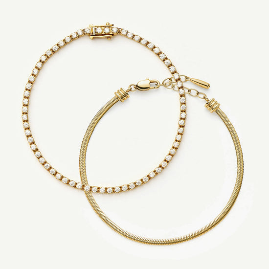 Classic Tennis & Snake Chain Bracelet Set | 18k Gold Vermeil/18k Gold Plated Bracelets Missoma 