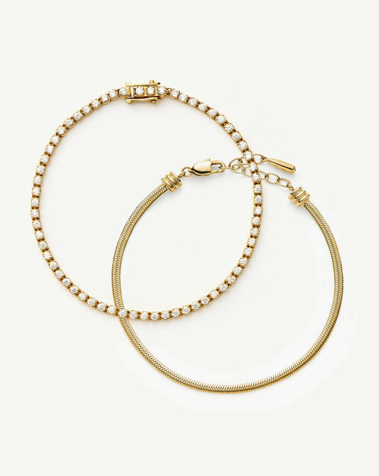 Classic Tennis & Snake Chain Bracelet Set | 18k Gold Vermeil/18k Gold Plated Bracelets Missoma 