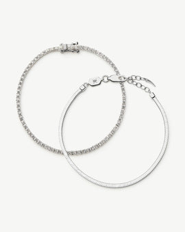 Classic Tennis & Snake Chain Bracelet Set 