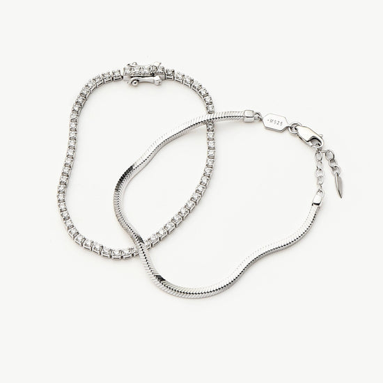 Classic Tennis & Snake Chain Bracelet Set | Sterling Silver Layering Sets Missoma 