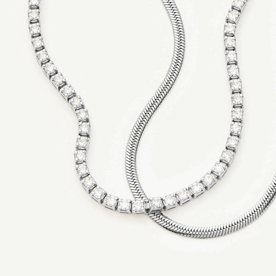 Classic Tennis & Snake Chain Bracelet Set | Sterling Silver/Platinum Plated Bracelets Missoma 