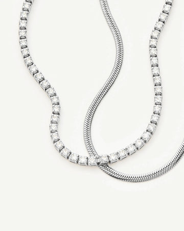 Classic Tennis & Snake Chain Bracelet Set | Sterling Silver/Platinum Plated Bracelets Missoma 