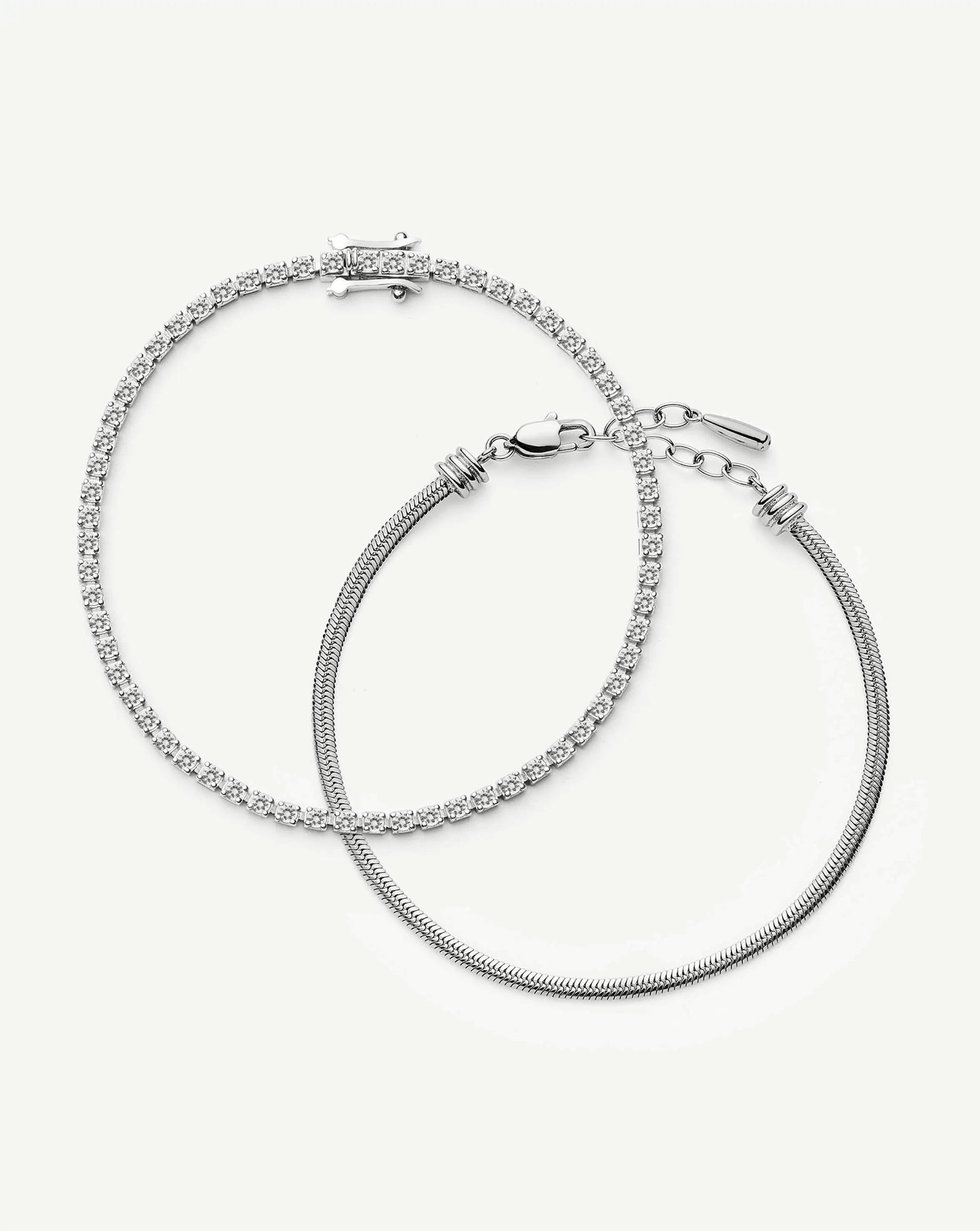 Classic Tennis & Snake Chain Bracelet Set | Sterling Silver/Platinum Plated Bracelets Missoma 