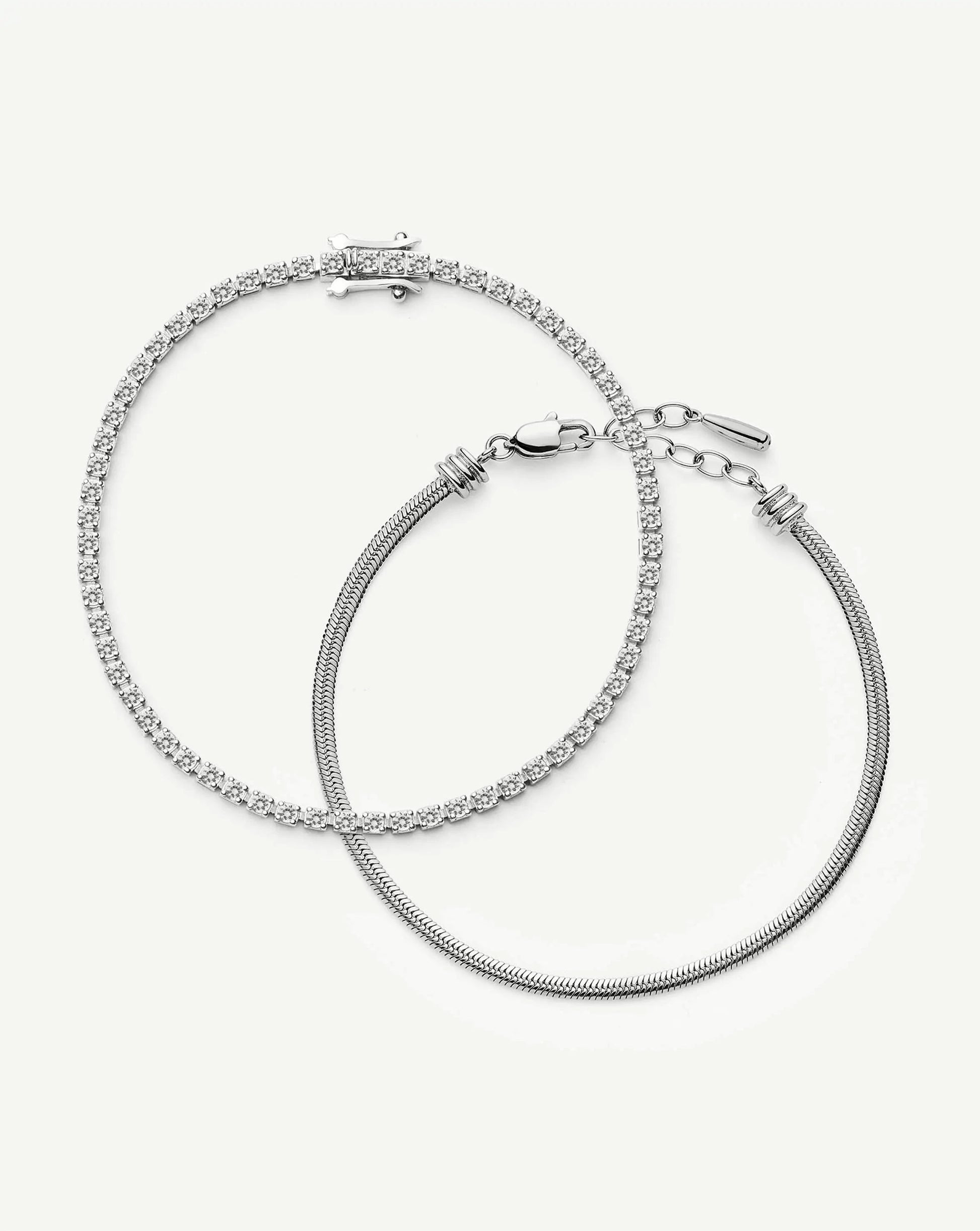 Classic Tennis & Snake Chain Bracelet Set | Sterling Silver/Platinum Plated Bracelets Missoma 