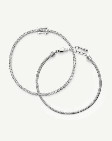 Classic Tennis & Snake Chain Bracelet Set | Sterling Silver/Platinum Plated Bracelets Missoma 