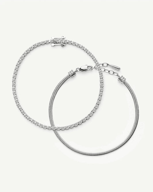 Classic Tennis & Snake Chain Bracelet Set | Sterling Silver/Platinum Plated Bracelets Missoma 
