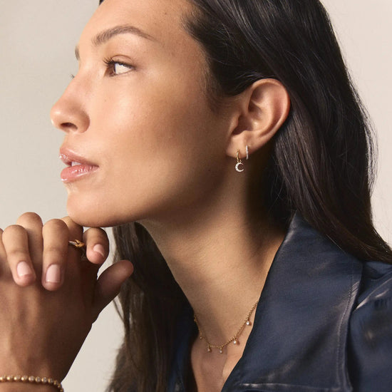 Crescent Moon Mini Charm Hoop Earrings | 18k Gold Plated/Cubic Zirconia Earrings Missoma 