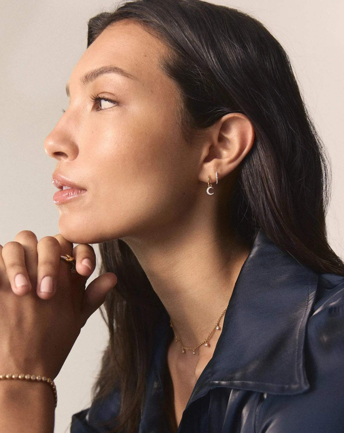 Crescent Moon Mini Charm Hoop Earrings | 18k Gold Plated/Cubic Zirconia Earrings Missoma 