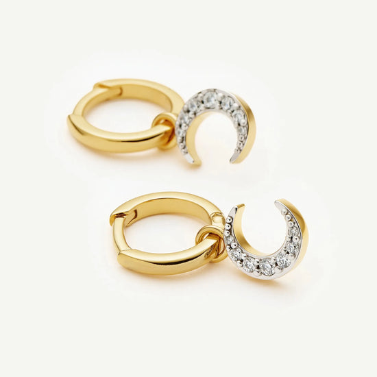 Crescent Moon Mini Charm Hoop Earrings | 18k Gold Plated/Cubic Zirconia Earrings Missoma 