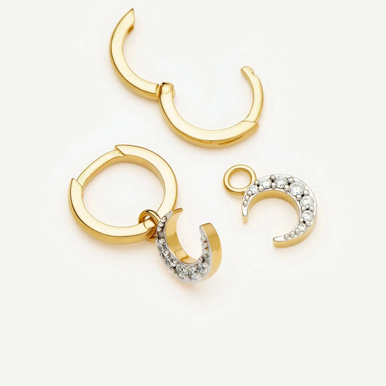 Crescent Moon Mini Charm Hoop Earrings | 18k Gold Plated/Cubic Zirconia Earrings Missoma 