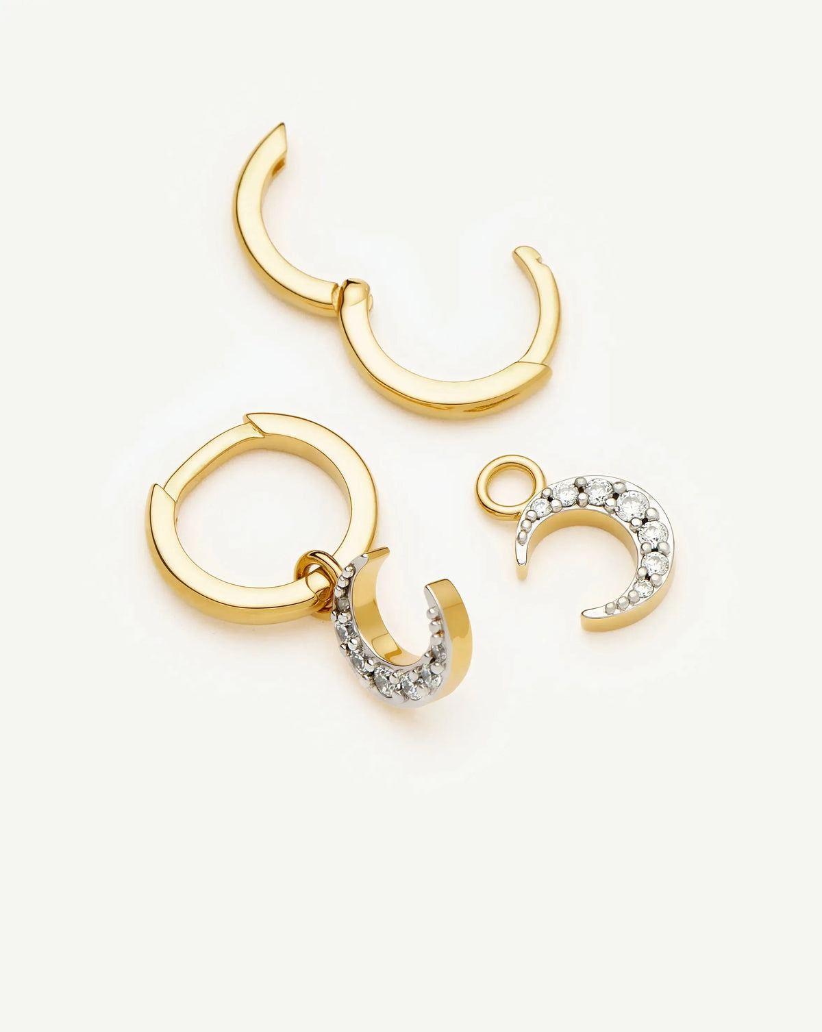 Crescent Moon Mini Charm Hoop Earrings | 18k Gold Plated/Cubic Zirconia Earrings Missoma 