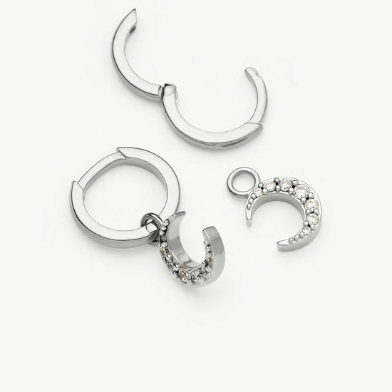 Crescent Moon Mini Charm Hoop Earrings | Silver Plated/Cubic Zirconia Earrings Missoma 