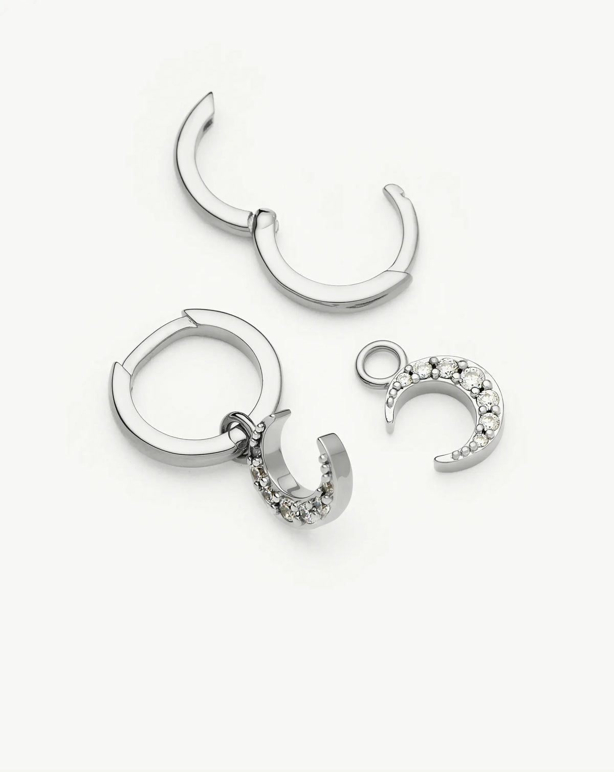 Crescent Moon Mini Charm Hoop Earrings | Silver Plated/Cubic Zirconia Earrings Missoma 