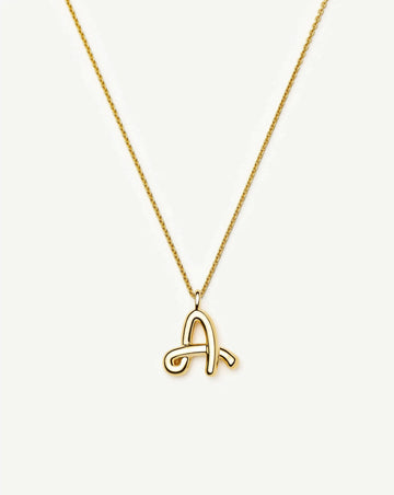 Curly Molten Initial Pendant Necklace  - A | 18k Gold Vermeil