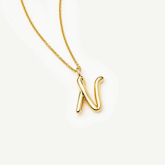 Curly Molten Initial Pendant Necklace - N | 18k Gold Vermeil Necklaces Missoma 