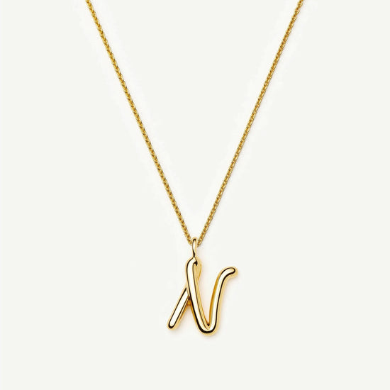 Curly Molten Initial Pendant Necklace - N | 18k Gold Vermeil Necklaces Missoma 