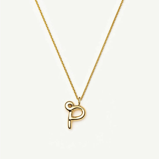 Curly Molten Initial Pendant Necklace - P | 18k Gold Vermeil Necklaces Missoma 