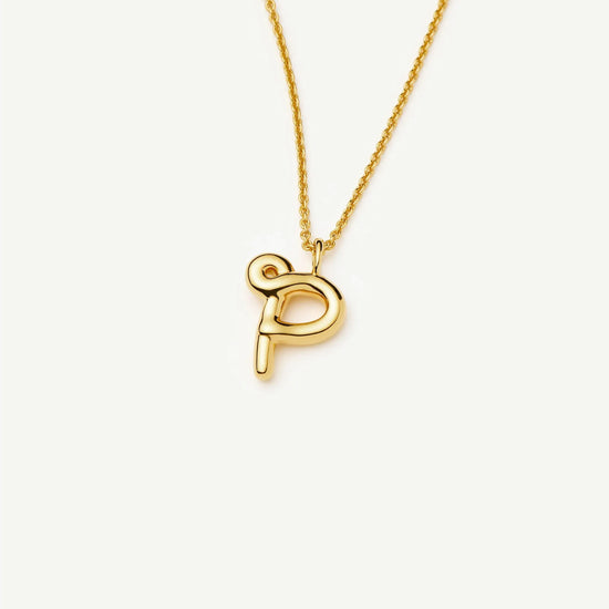 Curly Molten Initial Pendant Necklace - P | 18k Gold Vermeil Necklaces Missoma 