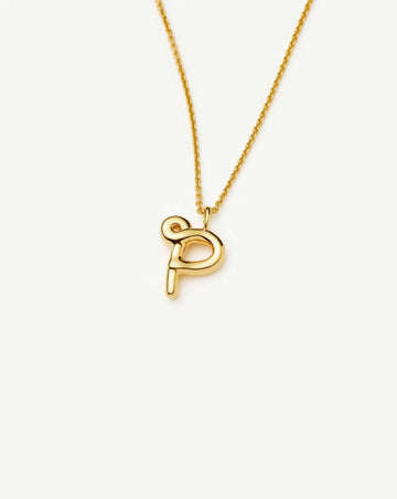 Curly Molten Initial Pendant Necklace - P | 18k Gold Vermeil Necklaces Missoma 