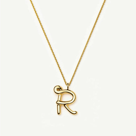 Curly Molten Initial Pendant Necklace - R | 18k Gold Vermeil Necklaces Missoma 