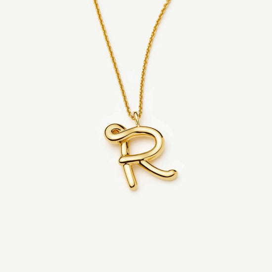 Curly Molten Initial Pendant Necklace - R | 18k Gold Vermeil Necklaces Missoma 