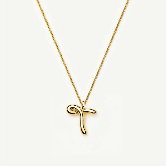 Curly Molten Initial Pendant Necklace - T | 18k Gold Vermeil Necklaces Missoma 