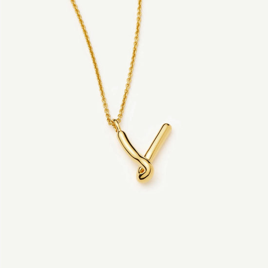 Curly Molten Initial Pendant Necklace - V | 18k Gold Vermeil Necklaces Missoma 