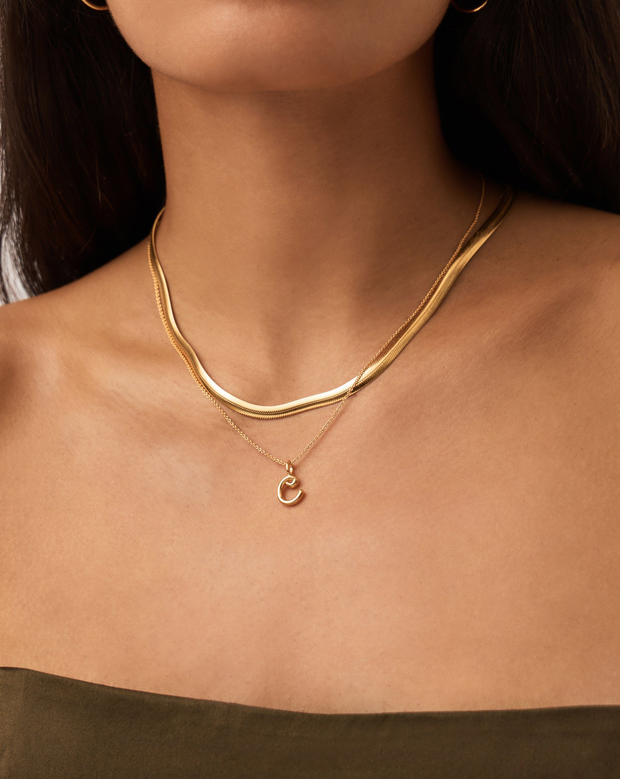 Curly Molten Mini Initial Necklace - C |18k Gold Vermeil Necklaces Missoma 