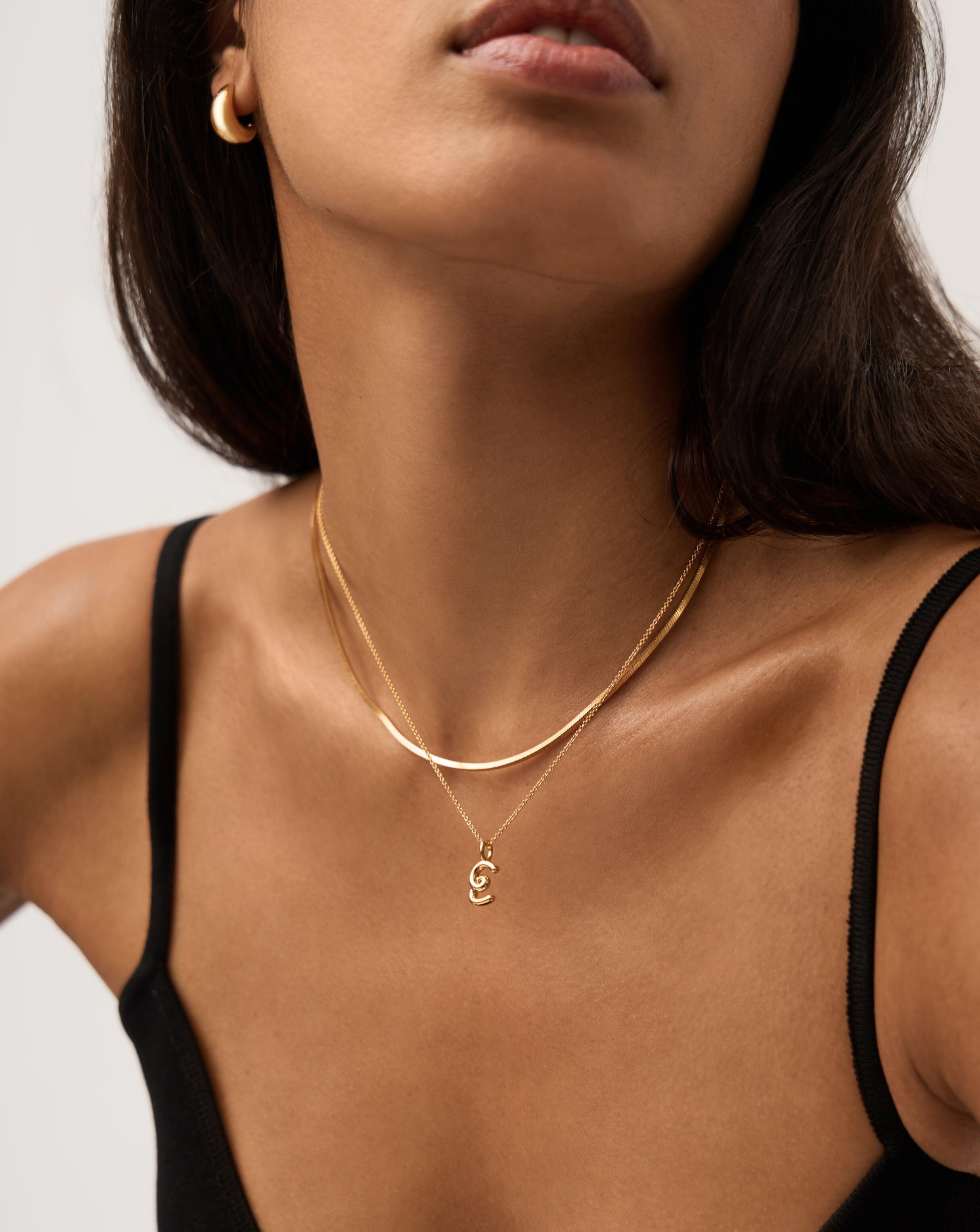 Curly Molten Mini Initial Necklace - E | 18k Gold Vermeil Necklaces Missoma 