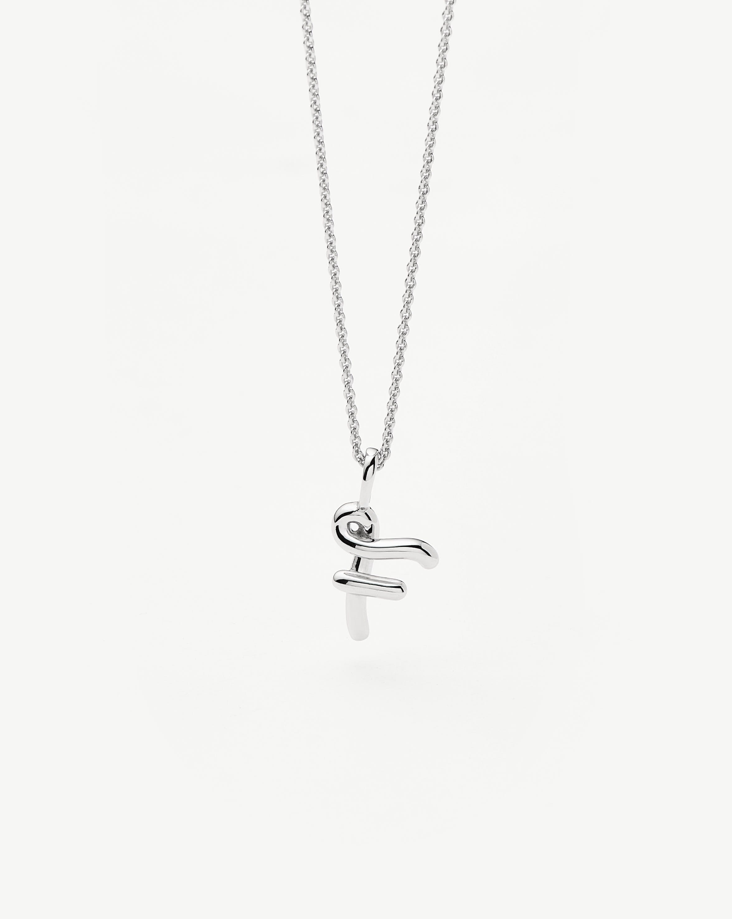 Curly Molten Mini Initial Necklace - F |Sterling Silver Necklaces Missoma 