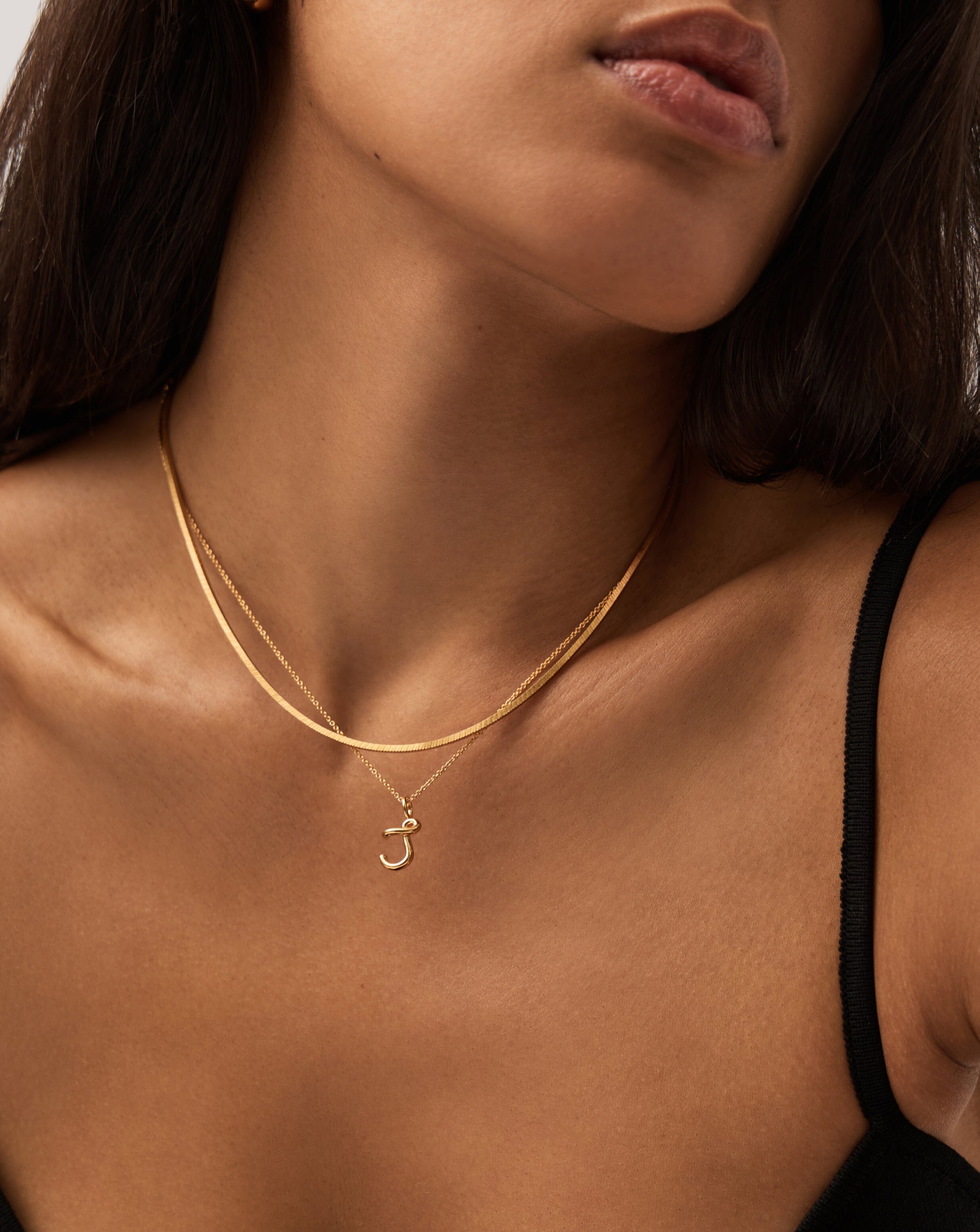 Curly Molten Mini Initial Necklace - J | 18k Gold Vermeil Necklaces Missoma 