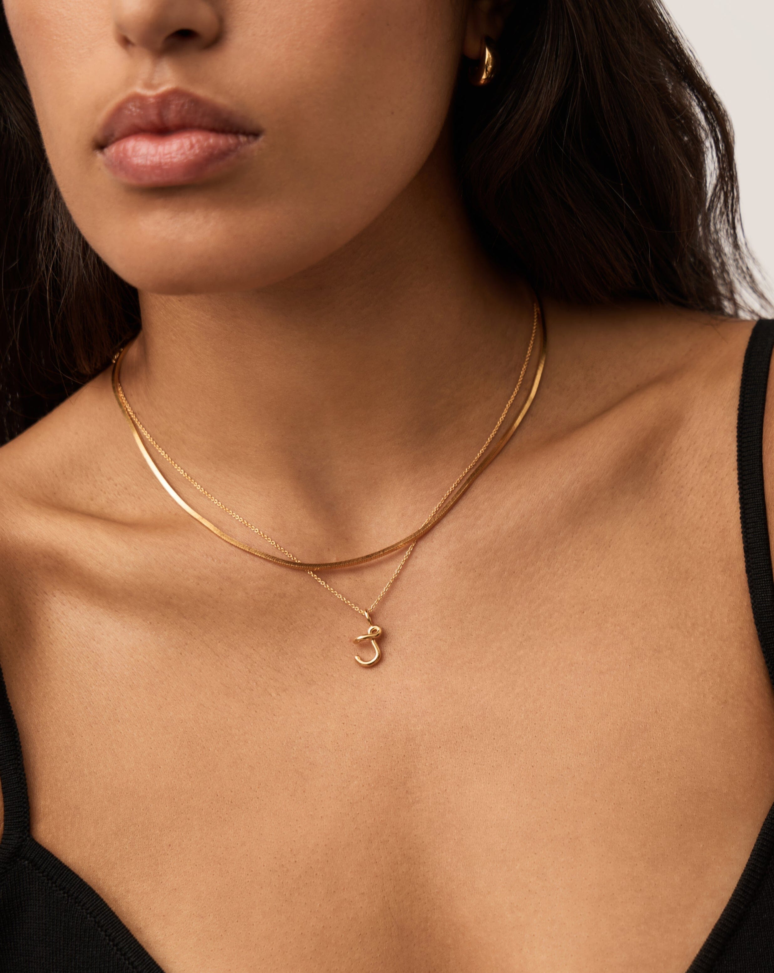 Curly Molten Mini Initial Necklace - J | 18k Gold Vermeil Necklaces Missoma 