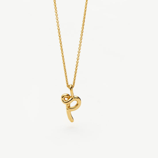 Curly Molten Mini Initial Necklace - P | 18k Gold Vermeil Necklaces Missoma 