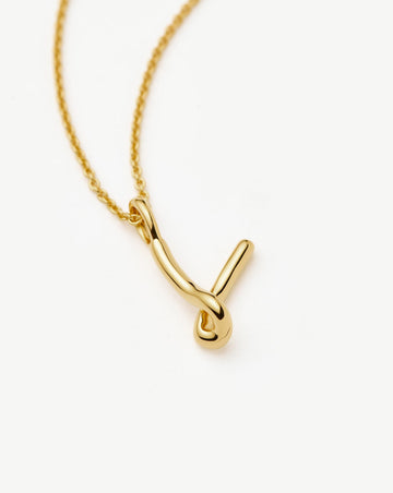 Curly Molten Mini Initial Necklace - V | 18k Gold Vermeil Necklaces Missoma 