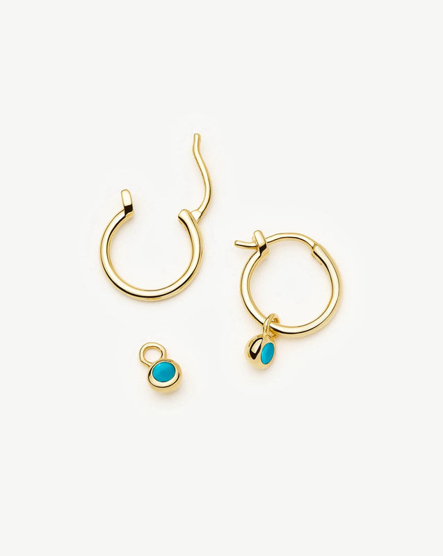December Birthstone Mini Charm Hoop Earrings | 18k Gold Vermeil/Turquoise Magnesite