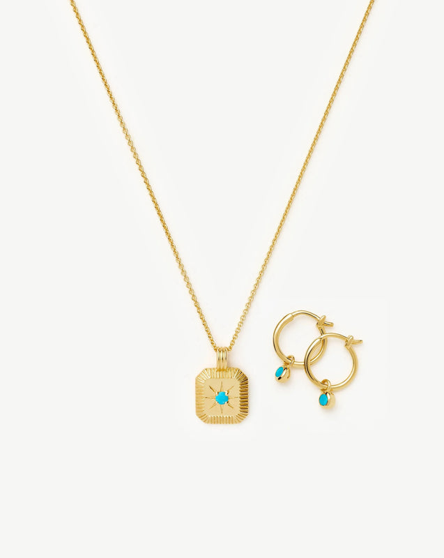 December Birthstone Necklace & Charm Earrings Set | 18k Gold Vermeil/Turquoise Magnesite
