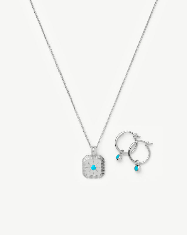 December Birthstone Necklace & Charm Earrings Set | Sterling Silver/Turquoise Magnesite