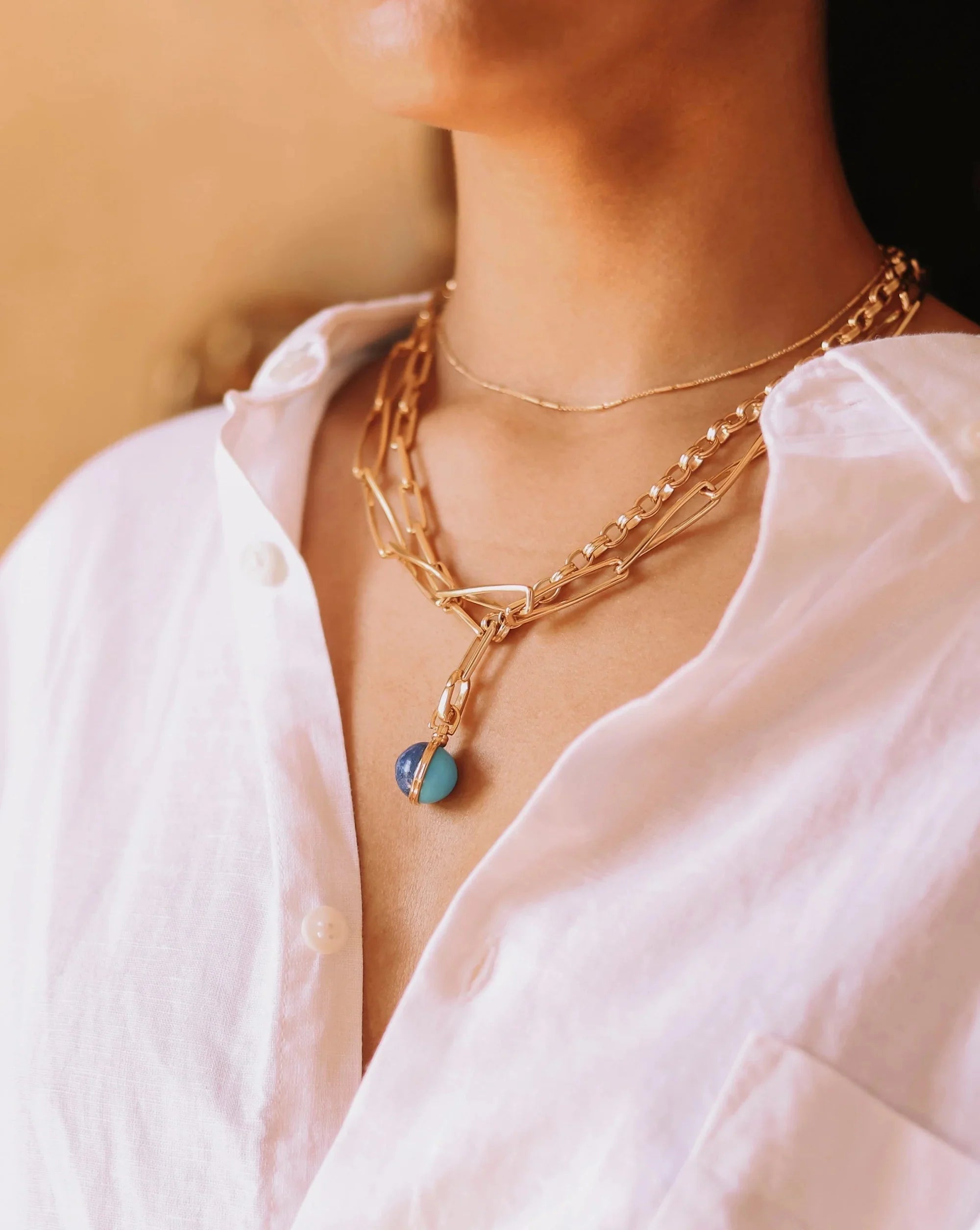 Deconstructed Axiom Sphere Chain Necklace | 18k Gold Plated / Lapis & Turquoise Necklaces Missoma 